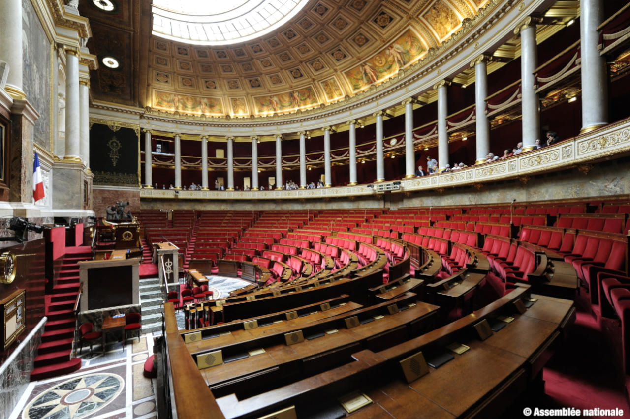 Photo montrant l'hémicycle del'Assemblée Nationale.